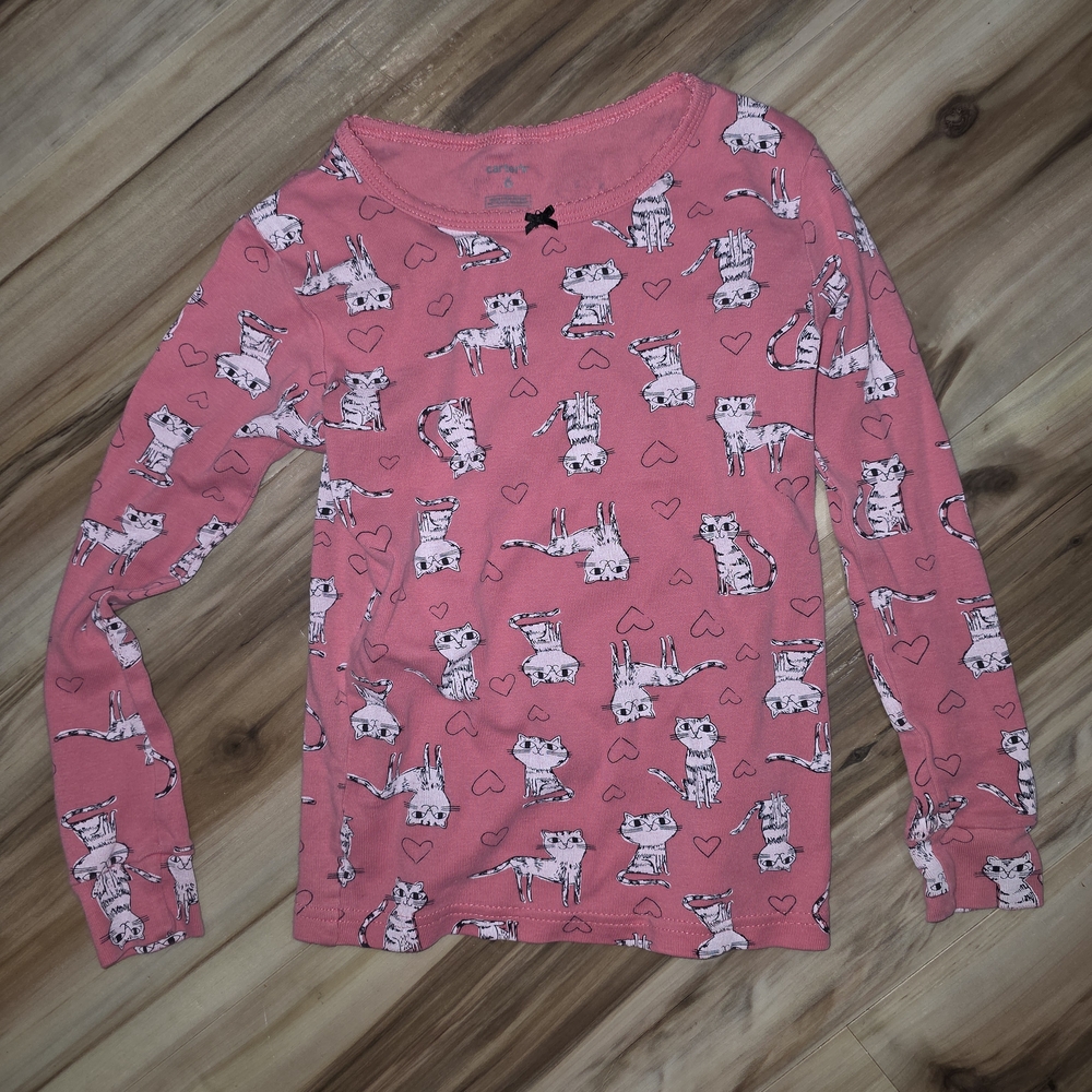 Carter's Pink Long Sleeve Shirt with Cat and Heart Print